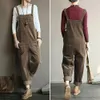 M-5XL Women corduroy Jumpsuit Pocket Wide Leg Solid Color Loose Sleeveless Simple Autumn Playsuits Rompers Streetwear Plus Size 231228