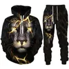 Heren Trainingspakken Dier Leeuw Sweatshirt Hoodies 3D Gedrukt Trainingspak Pak/Trui/Broek Sportkleding Herfst Mannelijke Sui