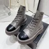 10A Designer New Martin Women Boots Tjock Sole Low Heel Luxury Fashion Boots Cowhide Tyg med Box och Dust Bag Size 35-40