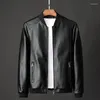 Mäns jackor M-6xl Fashion Stand Collar Casual Jacka Lädertrend Fit Solid Color Black Coat Luxury Classic Men Clothing