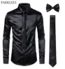 Black Mens Silk Dress Shirts 3PCS -Shirt Tiebowtie Smooth Satin Shirt Men Slim Fit Party Prom Casual Shirts Men Social Camisa 205838128