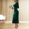 Casual Dresses Ruffled Wrap Dress Long Sleeve V Neck Slit Hem Draped Midi Semi Formal Cocktail For Women Evening