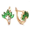 Kolczyki Dangle Kinel błyszczący zielony naturalny naturalny liść cyrkonu angielski dla kobiet modny 585 Rose złoto kolor dzienny vintage biżuteria kryształowy prezent