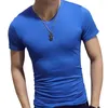 Męskie garnitury A3359 Modna fitness V Neck Surk T-shirt Summer Casual Gym Topy Kolor plus rozmiar Slim Polyester T-shirts