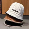 Berets Y2k Women Winter Bucket Hat Warm Wool Cable Knit Fisherman Cap Casual Foldable Panama Lady Outdoor Sunscreen Sun Fashion