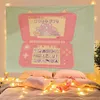 Tapisseries Ins Rose Fille Fleur De Pêche Tapisserie Mignon Crème Glacée Caméra Kawaii Chambre Décor Dortoir Chambre Décoration Esthétique Tissu Fond