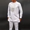 Survêtements pour hommes classique 2 pièces costume pantalon veste t-shirt couleur unie à manches longues vacances mariage vêtements ethniques africains