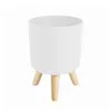 Self Watering Flower Pot with Wood Legs Floorstanding Flowerpot Plant Modern Container Planter Garden Home for Decoration 231228