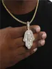 Correntes Hamsa Mão Pingente Colar Mulheres Homens Iced Out CZ Cor de Ouro de Fátima Gargantilha Islâmica JewelryChains Godl229145623