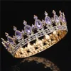 Gold Purple Queen King Bridal Crown for Women Emerdress Prom Pageant Wedding Tiary i koronki biżuteria do włosów CJ1912262399