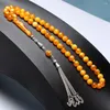 Chapelet musulman à brins, couleur ambre, 10mm, Tasbih, cadeau du Ramadan, pompon en métal argenté, Tarbons pour hommes, Misbaha, Tasbeeh islamique