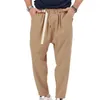 Pantalon homme taille réglable Streetwear sarouel pour hommes coupe ample ceinture élastique poches de ceinture couleur unie Long