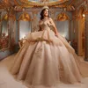 Vestido De quinceañera con tirantes finos dorados brillantes, Vestido De baile con apliques De cristal ostentoso, corsé plisado De encaje, Vestido De 15 anos