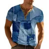 Erkek Tişörtleri 2024 Yaz T-Shirt Gradyan Baskı Günlük Kısa Kollu Külot Moda Düğmesi V Yaka Açık Moda Sport Top Hombre