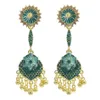 Boucles d'oreilles indiennes Jhumki pour femmes, en alliage d'or avec de grandes cloches en cristal, pompon, bijoux de fête, cadeau 216j