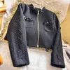 Giacche da donna Cardigan corto nero con cerniera tempestato di diamanti Girocollo Giacca in tweed stile snellente Top autunno