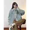 Jaquetas femininas rosa bordado high street vintage denim turn down colarinho mulheres manga longa solta y2k casacos americanos casuais outerwear