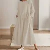 Robes décontractées Une ligne longue femme coton doux lin genou longueur maxi robe femme solide lâche style preppy robe d'été femme