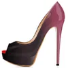 Buty Loslandifen Nowy 14 cm Super High Heels Platforma Kobiety Pumps Sexy Peep Stop Gradient Patent Partia Red Wedding Buty płytkie