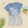 衣類セット男の子の夏の服半短袖氏あなたのスナックレタープリントTシャツトップソリッドショーツセットカジュアル服装