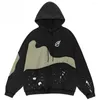 Hoodies masculinos streetwear vintage hoodie para homem bloco de cor retalhos lavado retro oversized preto pulôver harajuku y2k moletom