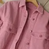 女性ピンクジーンズジャケット特大の韓国スタイルシングル胸肉シックデニムコート春秋のカウボーイジャケットアウトウェア女性231229
