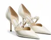 Perfect Azia Sandalias Zapatos de tacón para mujer Londres Punta puntiaguda Perla Correa en el tobillo Charol blanco Diseñador Sandalia de fiesta de boda Tacones altos