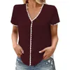 女性用Tシャツ夏のファッションレディースシャツvネックソリッドカラーカジュアルな半袖レディース女性のための長いパック
