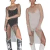 Roupa de banho feminina com strass brilhantes, roupa de banho transparente para mulheres, vestido de praia, roupa de praia, dropship