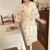 Women's Sleepwear Summer Pure Cotton Gauze Nightdress Women Lace Floral Printed Nightgown Japanese Kimono Thin Bathrobe Pajamas Nightwear