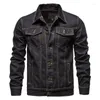 Jaquetas masculinas moda sólida denim lapela para homens outono manga longa casual motocicleta magro ajuste casaco único breasted jeans jaqueta