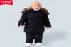 Iyeal Rosja Zimowe ciepłe ubrania dla chłopców naturalne futro w dół bawełniane śnieg noszenie wiatroodporne garnitur narciarski dla dzieci ubrania dziecięce Y2009013811664