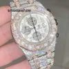 Reloj mecánico automático Estilos superiores de oro Piedras de moissanita caras esqueleto Reloj de plata PRUEBA Tono para hombre VVS diamantes brillantes Automático