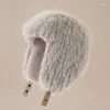 Berets Women Ski Thickened Windproof Ear Protection Faux Fur Bomber Hat Trapper Cap Earflap Plush Outdoor Winter