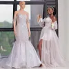 Beach Country Style Wedding Dresses for Bride Sweetheart Neckline High Split Sexy Bridal Gowns for African Black Women Girls Illusion Marriage Dress D183