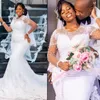 Suknie ślubne ASO EBI w dużych rozmiarach Sheer szyi iluzja długie rękawy Tiul koronkowe suknie ślubne dla afrykańskiej arabskiej Nigerii Czarne kobiety Sukienka Małżeńska Suknia Małżeńska D095
