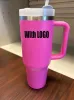 Stock USA PINK Flamingo 40oz Quencher H2.0 Tazze da caffè Tazze da viaggio in campeggio Tazza per auto Bicchieri in acciaio inossidabile Tazze Manico in silicone Regalo di San Valentino 1:1 Stesso logo