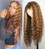 Hoogtepunt Kleur Menselijk Haar Krullend Diep Water Golf Frontale Pruiken voor Zwarte Vrouwen Braziliaanse 13x1 T Deel Blond synthetisch Kant Fr2781333