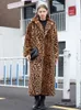 Zadorin high street leopardo impressão longo casaco de pele do falso jaqueta macia para as mulheres inverno falso pele de coelho trench coat jaquetas de pelúcia 231228