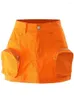 Skirts Orange Female Young Multi-Pockets Cargo For Women 2023 Autumn Summer Fashion High Waisted Mini Skirt A-Line Luxury Jupe