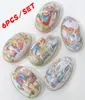 6 pièces robe de lapin de pâques impression alliage métal bibelot étain oeufs de pâques en forme de boîte à bonbons boîtier en fer blanc décoration de fête Z11232725684