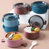 Dinnerware Double Layer Lunch Box Blue High Capacity Microwaveable Easy To Carry Stack Houseware Sealed Ps Leak-proof