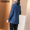 Wtempo kvinnor; s dubbelbröst knäppt upp långärmad outcoat hackad lapel denim jacka damer blazer shacket midi ytterkläder 231229