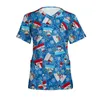 Women's T Shirts Uniform Women Short Sleeve Cartoon Christmas Printing Working Pocket Blouse Scrubs Tops Nursing Uniforms