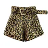 Shorts pour femmes 2024 Arrivée taille haute marron léopard mince jambe large avec ceinture mode marée femmes GC286