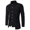 Men's Casual Shirts Mid Length Shirt Muslim Male Clothing Long Sleeve Standing Collar White Button Down Tee Single Breasted Top