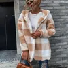 Kvinnors hoodies 2023 Vinterkvinnor Fashion Jacket Huven Plaid Cardigan Dubbelsidig bomullsrock Långt tjocka ull KVINNA KLÄNNINGAR