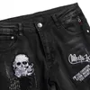 Spring Autumn Ripped Black Jeans Mens Fashion Skull Embroidery Slim Stretch Pants Nightclub Motorcycle Trend Clothing 2312129