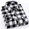 Camicie casual da uomo Camicia blu moda stile Inghilterra colletto alla coreana Polo T manica lunga scozzese