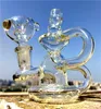 Bongs Recycler Dab Rig厚い喫煙水ギセル14mmジョイントボウルガラスボン安いガラス水ボンブイベースボン